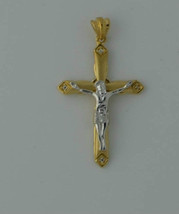 925 Sterling Silver Jesus Crucifix Two Tone Pendant with CZ 35mm x 21mm - $22.99