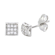 Sterling Silver Stud Earrings Mini Square Dome Clear Pave CZ Cubic Zirconia 5mm - £6.97 GBP