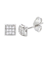 Sterling Silver Stud Earrings Mini Square Dome Clear Pave CZ Cubic Zirco... - £6.91 GBP