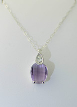 925 Silver Amethyst &amp; White Topaz Gemstone Pendant with 18&quot; chain - £47.07 GBP