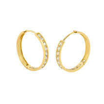 10k Yellow Gold Huggie Hoop Earrings White CZ Cubic Zirconia Stones 23mm x 3mm - £108.70 GBP