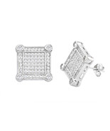 Sterling Silver Mens Stud Earrings Square Micropave Frame Cubic Zirconia... - £19.51 GBP