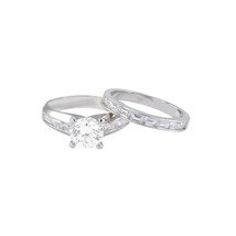 Bridal Ring Set High Polish Sterling Silver 7mm Cubic Zirconia AAA Grade CZ - £24.25 GBP