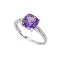 Sterling Silver .01ct Genuine Diamond Ring with Square 8mm Amethyst Cent... - $54.73