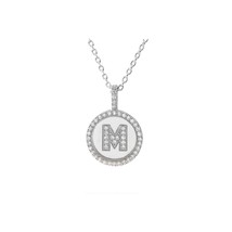 Sterling Silver Letter M Initial Pendant &amp; Necklace CZ Cubic Zirconia mi... - $40.99