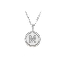 Sterling Silver Letter M Initial Pendant &amp; Necklace CZ Cubic Zirconia mi... - £32.04 GBP