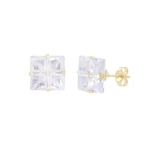 10k Yellow Gold Square CZ Stud Earrings Invisible Set Cubic Zirconia - 4... - $22.98