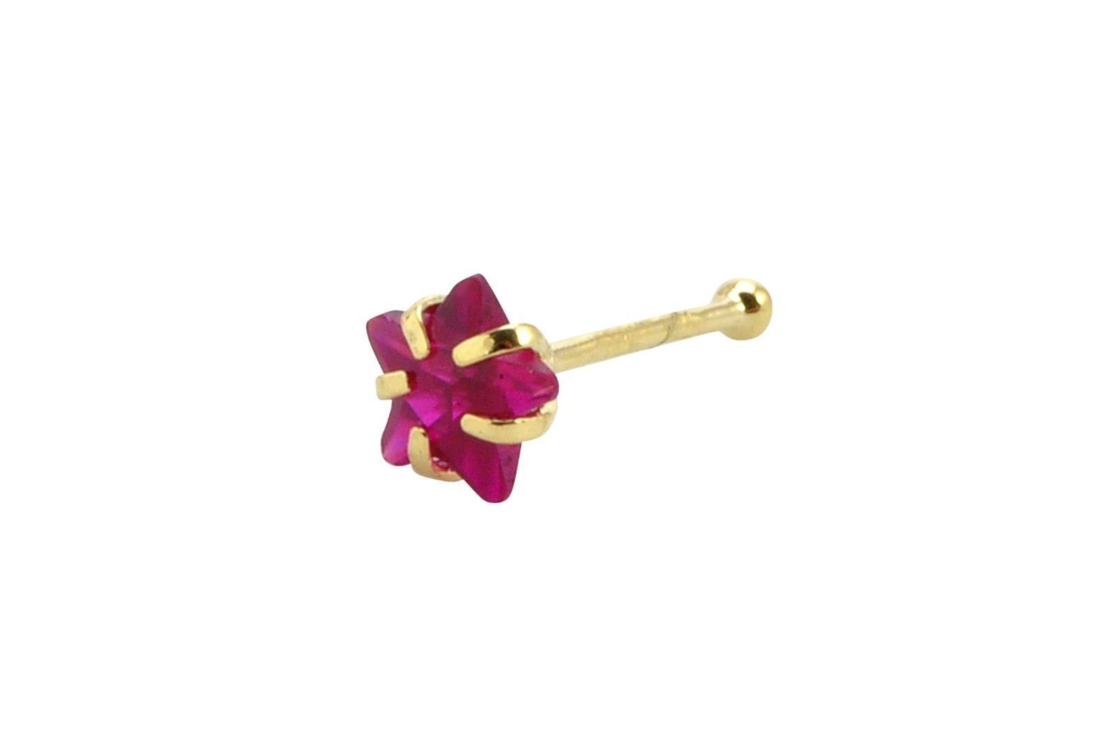Primary image for Nose Stud 22G 4mm Fancy Red CZ Star Prong Set 14k Yellow Gold Nose Bone