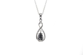 925 Sterling Silver .85ct Dark Sapphire &amp; Diamond Necklace Teardrop Twis... - £29.97 GBP