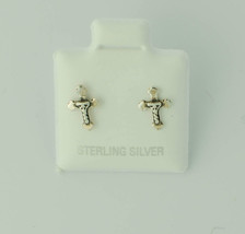 Mini Cross Earrings .925 Sterling Silver Studs 9mm - £5.69 GBP