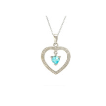 Sterling Silver Genuine Diamond (.01ct) and Blue Topaz Open Heart Necklace - £29.64 GBP