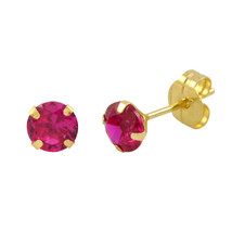 14k Yellow Gold Red Ruby Cubic Zirconia Stud Earrings Round Birthstone CZ - £8.40 GBP+