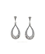 Marcasite Dangle Earrings .925 Sterling Silver Open Teardrop Design 34mm - £19.91 GBP