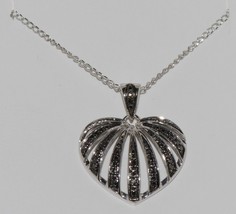 925 Sterling Silver Black Diamond Heart Pendant Necklace .01 ct, 18&quot; chain - £33.97 GBP