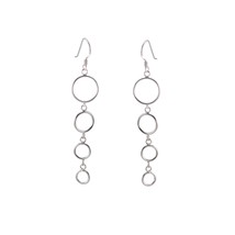 925 Sterling Silver Dangle Earrings Fancy High Polish 4 Circle Lg to Sm Design - $22.99