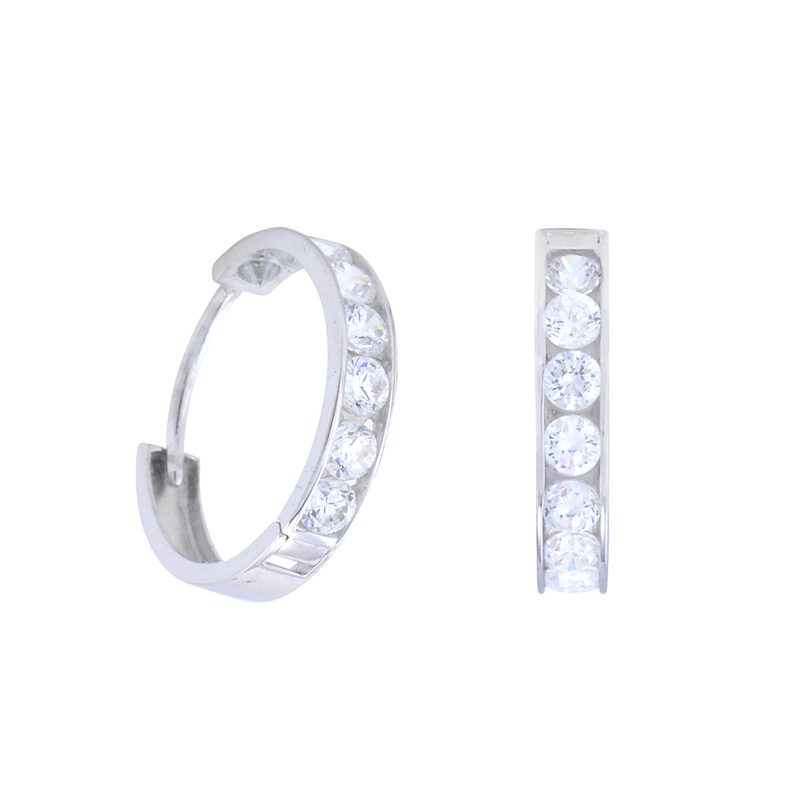 Primary image for 10k White Gold Huggie Hoop Earrings Clear CZ Cubic Zirconia 16mm x 3mm