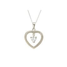 Sterling Silver Diamond Open Heart Necklace (.01 cttw) Green Amethyst Gemstone - $37.48