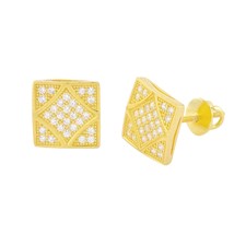 Screwback Earrings Sterling Silver Yellow Gold Plated 9mm Square diam shape - £16.03 GBP