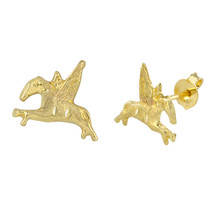 10k Yellow Gold Pegasus Flying Horse Stud Earrings with Pushbacks 9x10 - £19.91 GBP