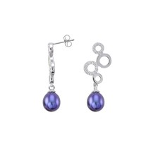 925 Sterling Silver Pearl Dangle Earrings with 4 Large White CZ Circles - £31.09 GBP