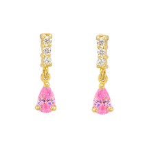 10k Yellow Gold Dangle Earrings Pink Teardrop Cubic Zirconia 13mm x 3mm - £27.48 GBP