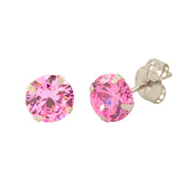 14k White Gold Pink CZ Earrings Round Cubic Zirconia October Birthstone Studs - £7.72 GBP+
