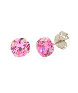 14k White Gold Pink CZ Earrings Round Cubic Zirconia October Birthstone ... - £7.66 GBP+