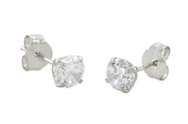 10k White Gold Round Clear Cubic Zirconia CZ Stud Earrings Basket Setting - £11.57 GBP+