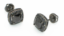 Black CZ Stud Earrings Screwback Sterling Silver Micropave 8mm Square AS... - $66.12