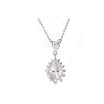 Teardrop Pendant Necklace .925 Sterling Silver Clear Cubic Zirconia 20mm 16&quot; - £25.94 GBP