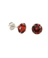 10k White Gold Red Garnet CZ Stud Earrings Cubic Zirconia Round Prong Set - £7.38 GBP+