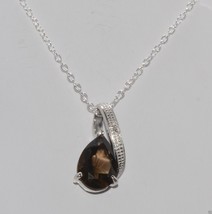 Sterling Silver Diamond (.0033ct) and Smoky Quartz (1.6ct) Necklace 18&quot; ... - £23.62 GBP