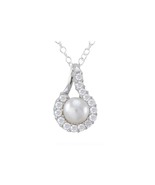 White Freshwater Pearl Sterling Silver Necklace w/ Fancy CZ Surround, 18... - £17.39 GBP