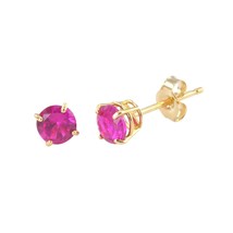 Round Ruby July Birthstone Stud Earrings 14k Yellow Gold - £35.60 GBP+