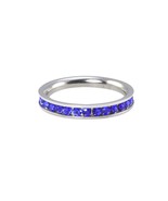 Eternity Ring Stainless Steel Blue CZ Ring 3mm Stackable Band Cubic Zirc... - £11.98 GBP
