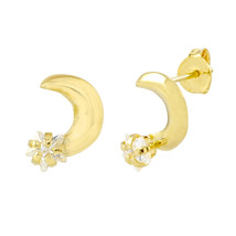 10k Yellow Gold Moon and Star Stud Earrings with Pushbacks 9mm x 8mm - £21.73 GBP