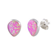 Pink Opal Earrings Gemstone Studs Sterling Silver 925 Pear-Shaped 9mm x 7mm - £12.93 GBP
