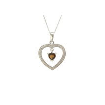 Sterling Silver Diamond Open Heart Necklace .01ct with Smoky Quartz Gemstone - $35.98