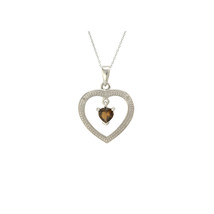 Sterling Silver Diamond Open Heart Necklace .01ct with Smoky Quartz Gems... - £28.42 GBP