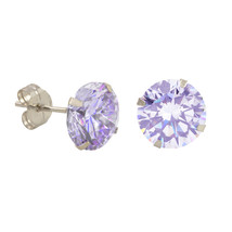 10k White Gold Lavender CZ Stud Earrings Cubic Zirconia Round Prong Set - £7.67 GBP+
