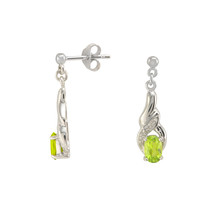 Diamond &amp; Peridot Dangle Earrings (.01 cttw, IJ, I2) Sterling Silver Swi... - £55.94 GBP