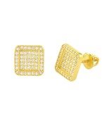 Screwback Earrings Yellow Gold Plated Pave CZ Cubic Zirconia 9mm Rounded... - £15.73 GBP