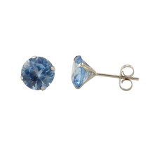 Aqua Blue Cubic Zirconia Stud Earrings 14k White Gold Round Birthstone CZ - £8.58 GBP+