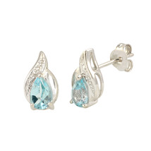 Diamond &amp; Blue Topaz Earrings (.01 cttw, I-J, I2) 925 Sterling Silver Ov... - $60.00