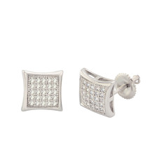 925 Sterling Silver Stud Screwback Earrings Clear Pave Cubic CZ 9mm Dome... - $23.30