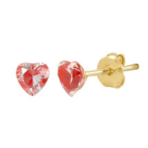 10k Yellow Gold Shadow Box Red Heart Stud Earrings 4mm x 4mm - handmade - £18.53 GBP