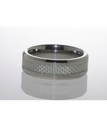 Tungsten Carbide Band Ring Grey Carbon Inlay Low Beveled Edge Fiber 8mm ... - £23.97 GBP