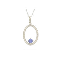Sterling Silver Tanzanite and Diamond Necklace - Oval, 18&quot; (.01 cttw, I-J, I2) - £33.21 GBP