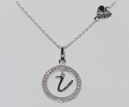 Sterling Silver Floating Letter V CZ Circle Initial 17&quot; Necklace Cubic Zirconia - £18.00 GBP