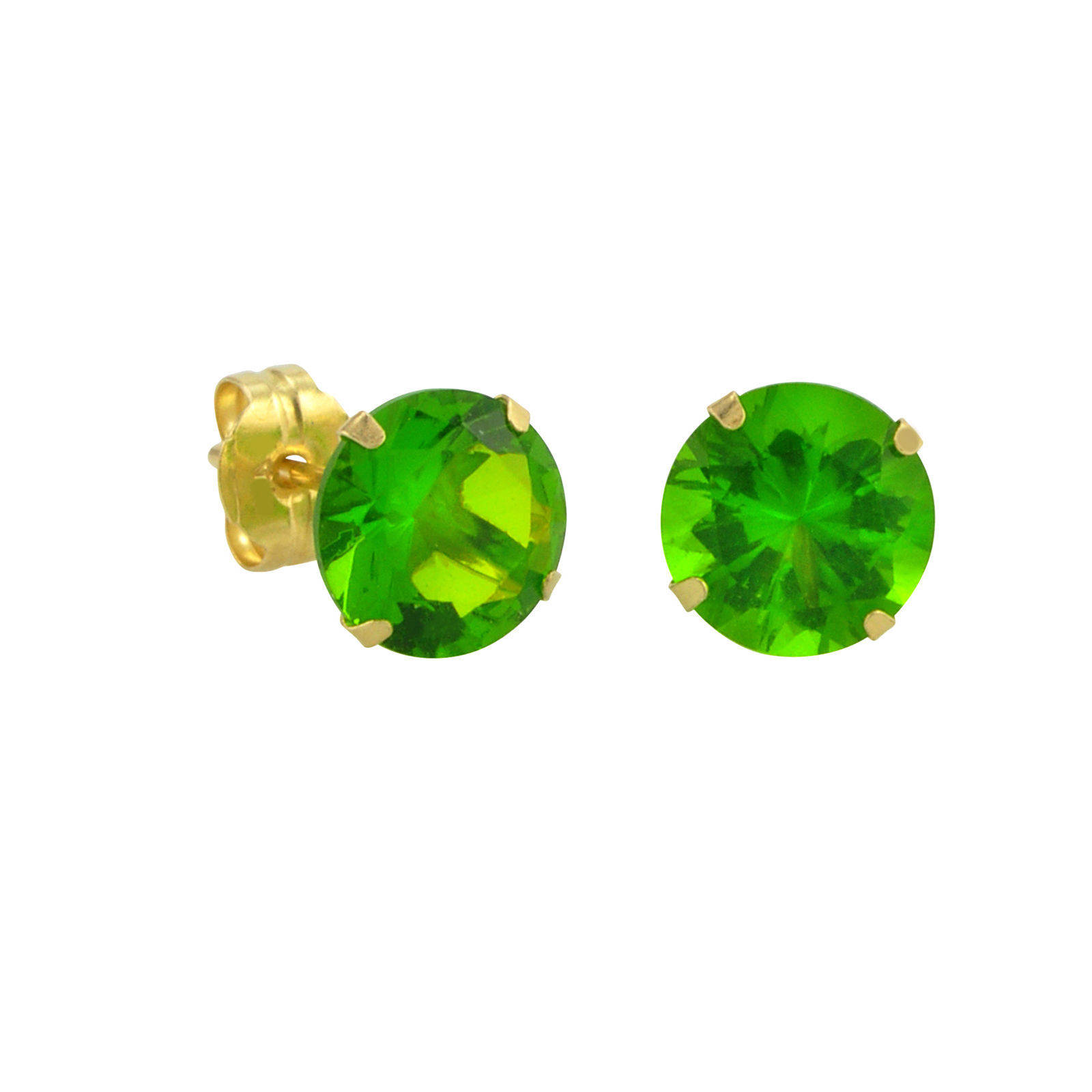 10k Yellow Gold Peridot Green CZ Stud Earrings Cubic Zirconia Round Prong Set